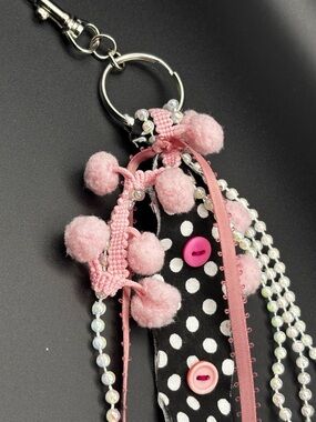 Handmade Pink Pom Pom Polka Dot Keychain Charm